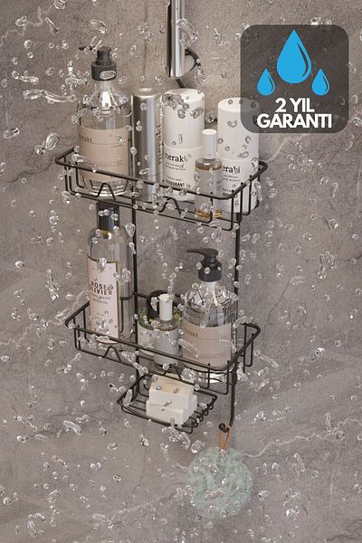 SUNTEL BANYO VE MUTFAK AKSESUARLARI Μαύρο ράφι ντους 2 επιπέδων - Κρεμαστός οργανωτής μπάνιου