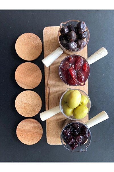 DİBA AVM Mini Sosluk Sunumluk Lokumluk Ahşap Saplı 4 Lü Sunumluk