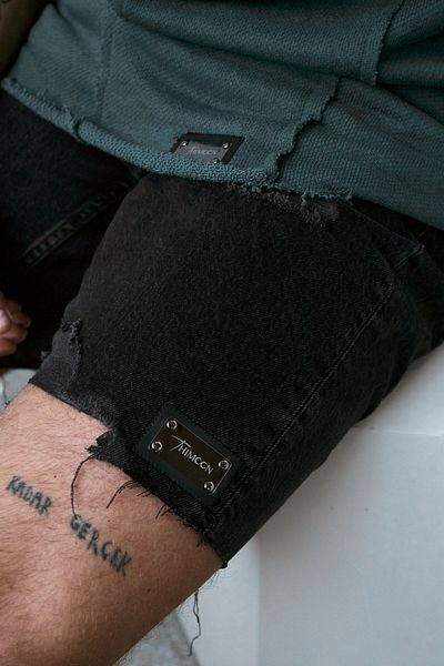 THIMOON Men's Black Denim Shorts - Laser Ripped