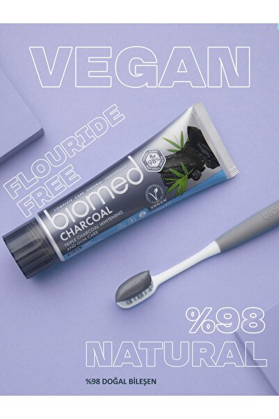 Biomed Charcoal Beyazlatıcı Kömür Diş Macunu Doğal Bitkisel Vegan Florürsüz 3 Adet