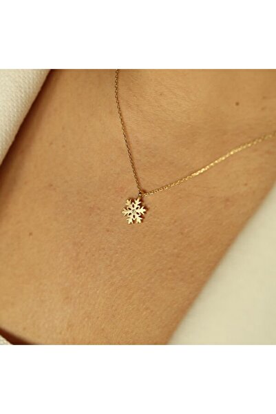 by milo jewellery Snowflake Kar Tanesi Tasarım Altın Kolye 14 ayar
