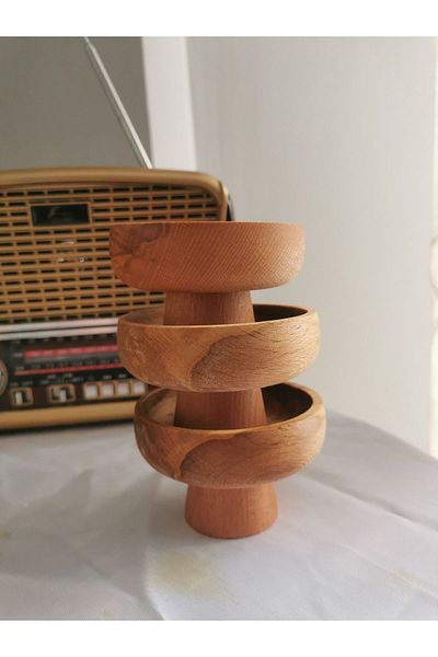 ayrawood Set of 3 7.5cm wooden coffee presentation decor Turkish delight and sugar bowl