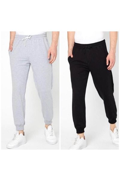 Verivay TWO Jogger Unisex Seasonal Sweatpants-Black and Grey Ribbed Leg High Waist Sportwear Company