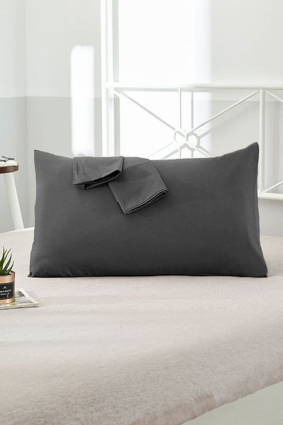 EVA 2 Pieces Anthracite Colored Cotton Ranforce Pillow Case - 50x70 Cm with Cover