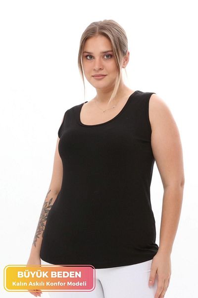 tarzımsüper Plus Size 4 Seasons Sports and Casual Combed Cotton Undershirt - Comfort Model with Thick Straps and Lycra