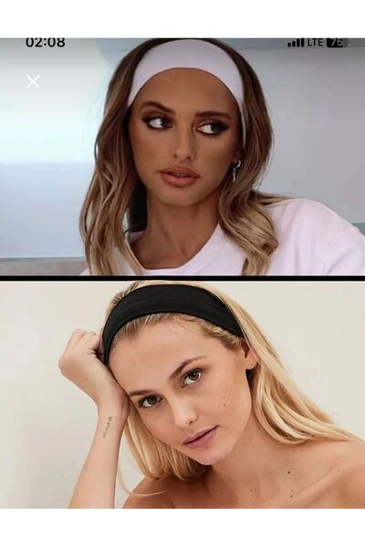 TOZPEMBE Kadın ikili Siyah -Beyaz Esnek Saç Bandanası