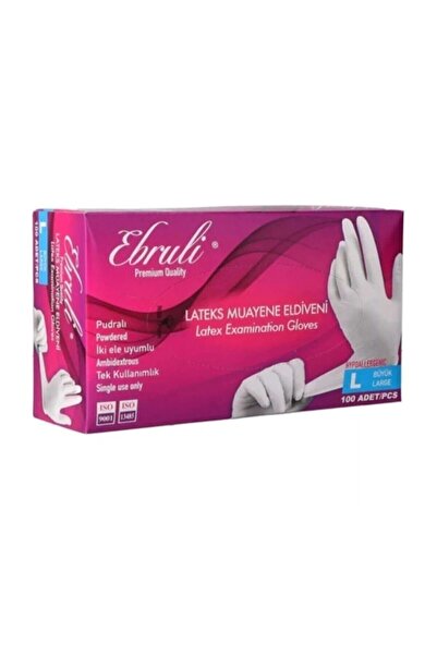 EbruliEldiven Ebruli Lateks Pudralı Muayene Eldiveni L Beden 100'lü Paket (LA...