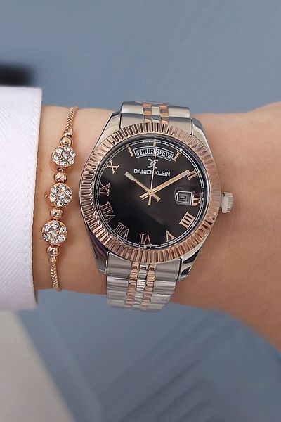 Daniel Klein Black Dial Rose Steel Bracelet Women's Wristwatch Gift Bangle