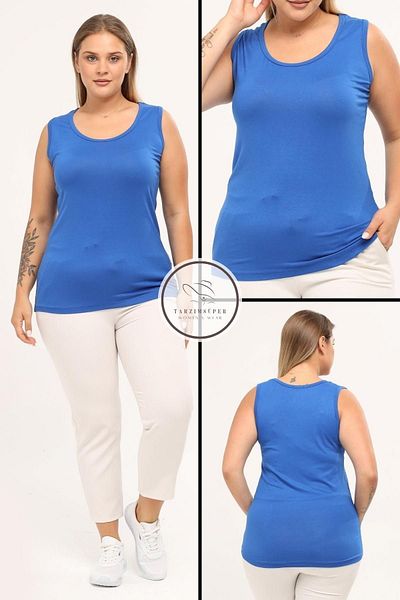 tarzımsüper Plus Size 4 Seasons Sports and Casual Combed Cotton Undershirt - Comfort Model with Thick Straps and Lycra