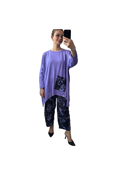 SEE MORE KADIN LİKRALI-YUMUŞAK-RAHAT-ŞIK İKİLİ DİGİTAL PANTOLON VE BLUZ TAKIM