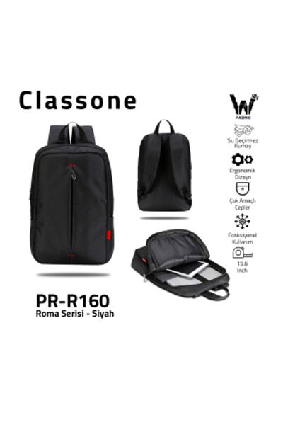 Classone PR-R160 Roma Series، WTXpro، كمبيوتر محمول متوافق مع نسيج مقاوم للماء مقاس 15.6 بوصة، حقيبة ظهر للكمبيوتر المحمول - أسود