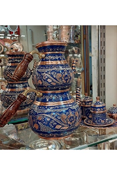 Bakır Center Çeyiz Seti 2'li Set Bakır Fincan Takımı 2 Kişilik & Bakır Çaydanlık Türk Kahvesi Bakır Kahve Takımı