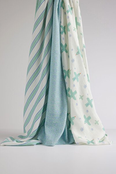 Merca Minca 3'lü Yeşil Müslin Örtü Seti