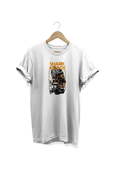 WİDİ Napad ajkule Štampano Bela T-shirt