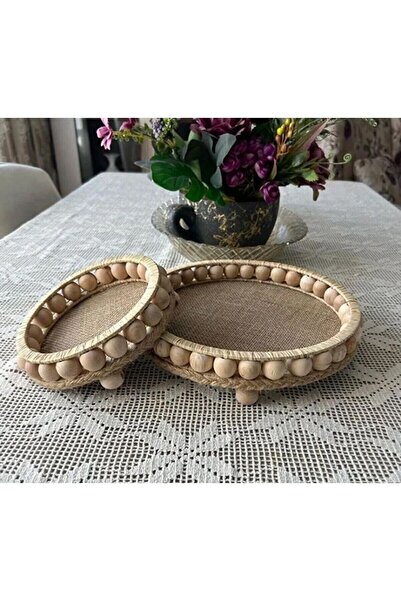 BABYATOLYE Tavă din răchită din lemn de rafie naturală de 26 cm și 15 cm cu m...