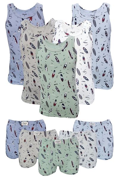 Onurel Boy's 5-Pack Mixed Color Surf Printed Lycra Undershirt Boxer Set