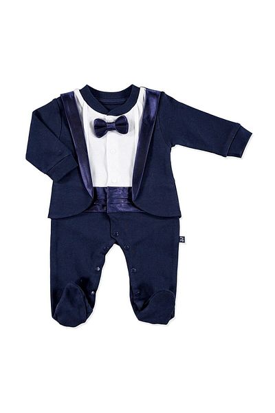Mymio Baby Tuxedo Interlock Long Sleeve Booties Baby Collar Jumpsuit