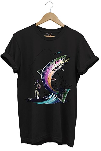 WİDİ Ψάρεμα εμπριμέ - 100% βαμβακερό μπλουζάκι με κανονική εφαρμογή Crane Bass