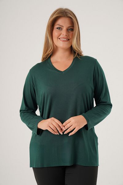 Nelly V-Neck Slit Long Sleeve Large Size Tunic