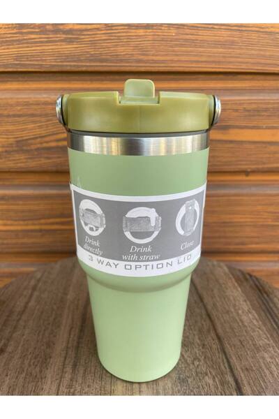 copo Vacum Mug IceFlow Flip Straw | Pipetli Termos Bardak 600ml Çelik