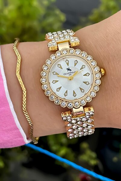 Clup Polo Yeni Sezon Altın Renk Kadın Kol Saati Bileklik Hediye