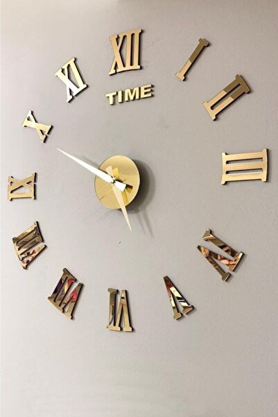 Genel Markalar 3d Ayna Roma Rakamlı Dekoratif Büyük Boy Duvar Saati Roma Gold