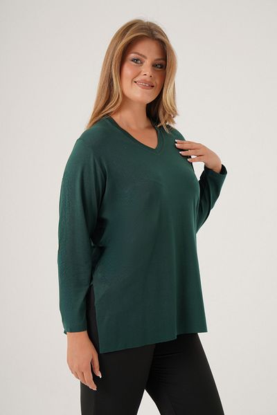 Nelly V-Neck Slit Long Sleeve Large Size Tunic