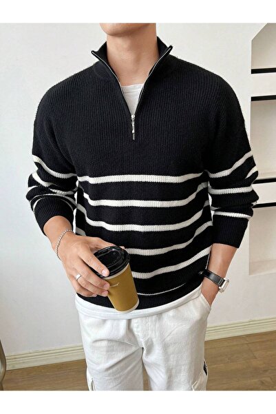 viperkombin Πλεκτό πουλόβερ Oversize ριγέ - Μισό φερμουάρ