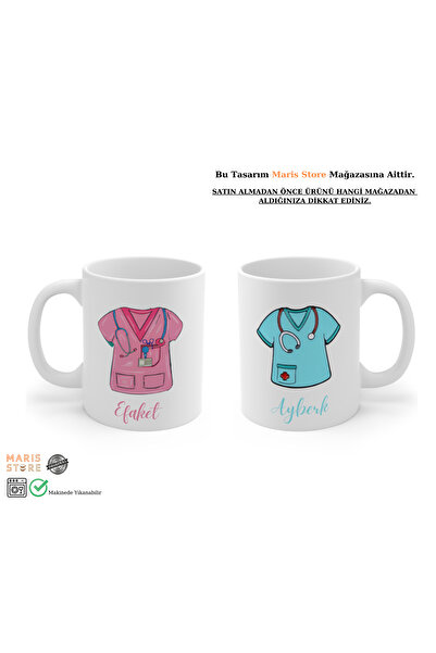 MARİS STORE Hediyelik 2'li Hemşire, Doktor ve Sağlık Çalışanlarına Özel İsimli Kupa Bardak