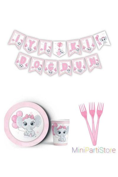 Mini Parti Mini Party Store Elephant Birthday Set Pink