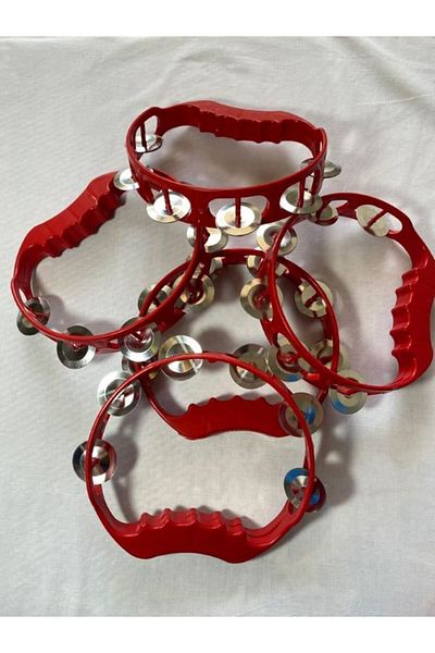 ARHEDİYELİK Henna Tambourine with Plastic Bell Red Color 16 Pieces