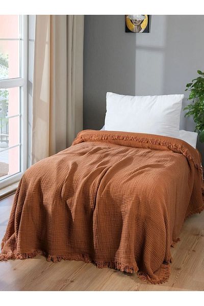 OTEXSA Tan Muslin Bedspread - 4 Layers, 200X220 cm Pique