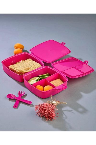 Bayev Barbie Model with Spoon - 4 Compartments 2 Layers Lunch Box