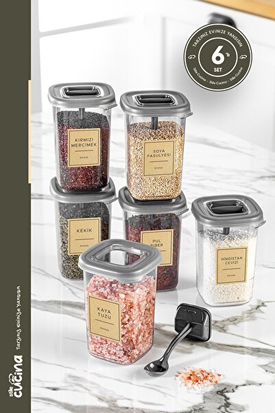 Stile Cucina أليسي 6 قطع وعاء توابل مع ملعقة وملصق 450 مل أنثراسيت