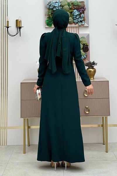 Bym Fashion Βραδινό φόρεμα χειμερινού βραδιού με σμαραγδένια πέτρα με λεπτομέρειες στον ώμο και τη μέση 3909