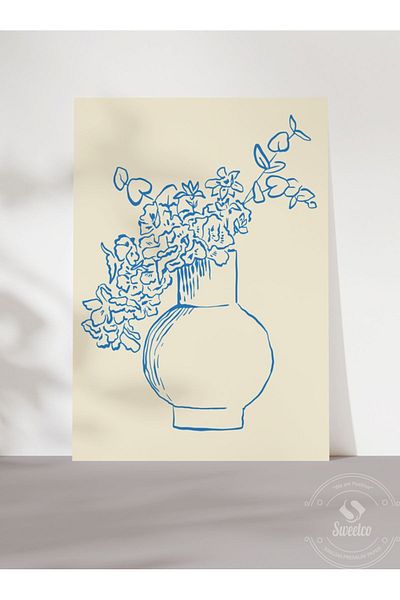 Sweetco Αφίσα Blue Line Flower χωρίς πλαίσιο |    Μπλε γραμμή λουλουδιών βοτανική αφίσα