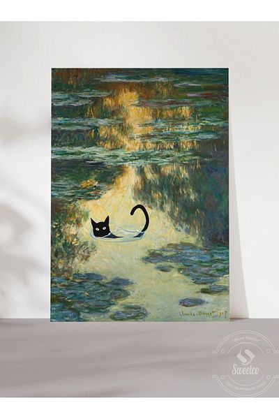 Sweetco Claude Monet Cat Series No1 - Προσαρμογή αφίσας με γάτα χωρίς πλαίσιο