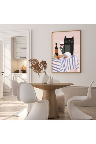 Sweetco Çerçevesiz Poster More Wine | Mutfak Kitchen Bar Wine Şarap Kedi Poster