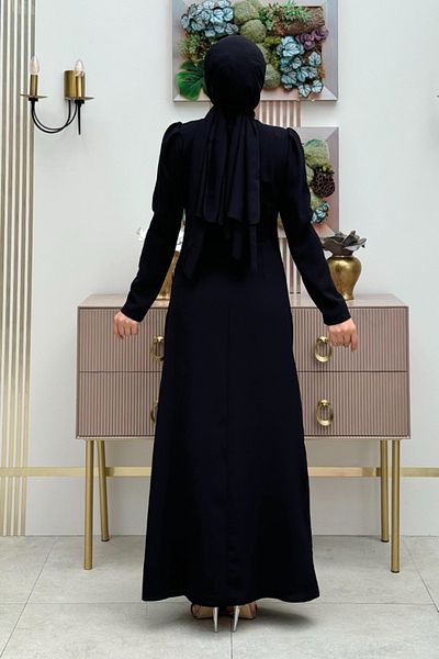 Bym Fashion Μαύρο βραδινό φόρεμα με πέτρινη λεπτομέρεια - ώμους και μέση 3909