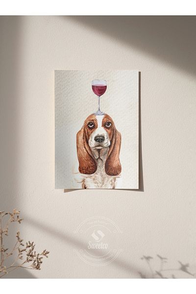 Sweetco Αφίσα Wine and Dog χωρίς πλαίσιο |   Αφίσα κρασιού και σκύλου