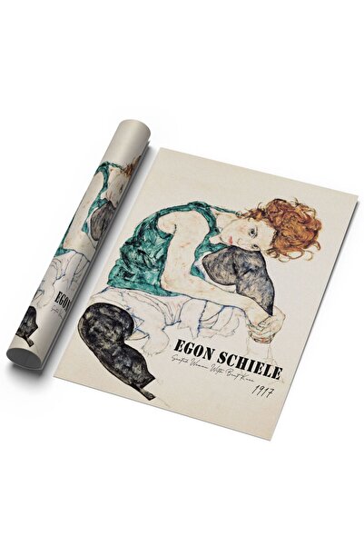 Sweetco Seated Woman With Bent Knee by Egon Schiele Çerçevesiz Poster | Sanat Ressam Poster