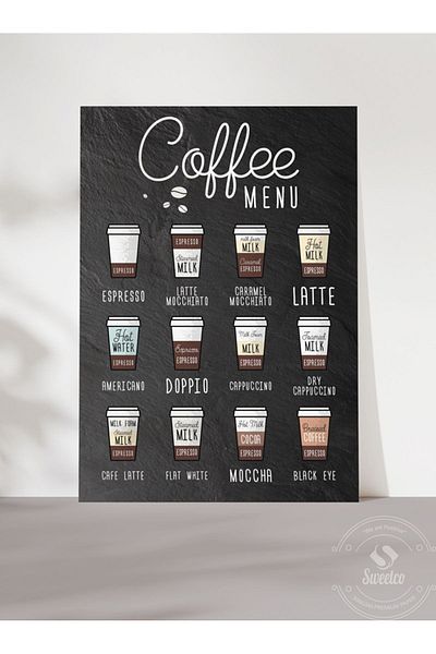 Sweetco Coffee Menu No2 Αφίσα χωρίς πλαίσιο |   Καφέ Μενού Espresso Bar Αφίσα ποτών κουζίνας