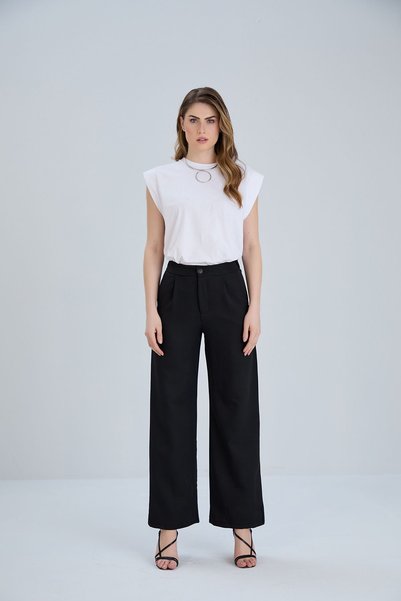 Thin Shop Buttoned, Wide Leg Casual Woven Trousers