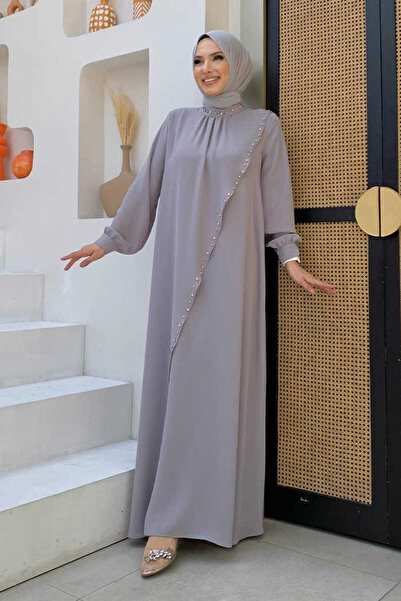 Bym Fashion Gray Plus Size Pearl Dress - Cross Piece Look 3879-1