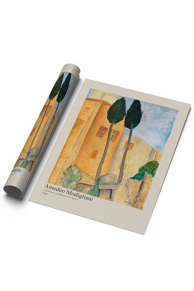 Sweetco Amedeo Modigliani Κυπαρίσσια και σπίτια στο Cagnes Αφίσα ζωγράφου τέχνης χωρίς πλαίσιο
