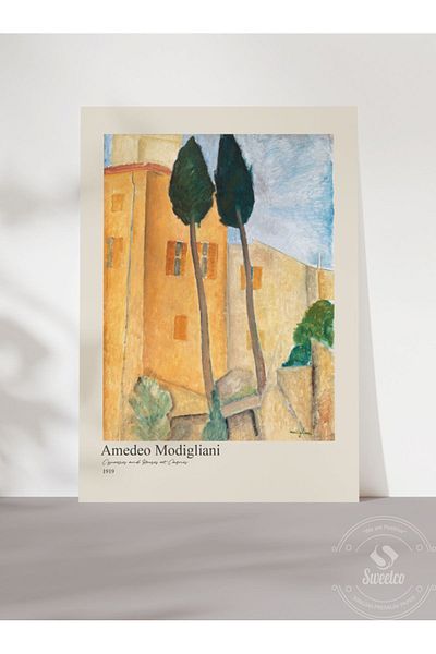 Sweetco Amedeo Modigliani Κυπαρίσσια και σπίτια στο Cagnes Αφίσα ζωγράφου τέχνης χωρίς πλαίσιο