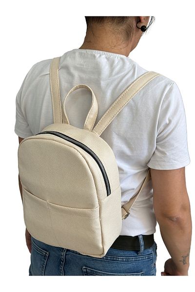 Vip Home Concept Beige Faux Leather Mini Women's Backpack - Vip Home Bags