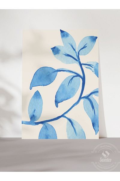 Sweetco Αφίσα Botanical Blue Leaf Watercolor Blue Leave No1 χωρίς πλαίσιο