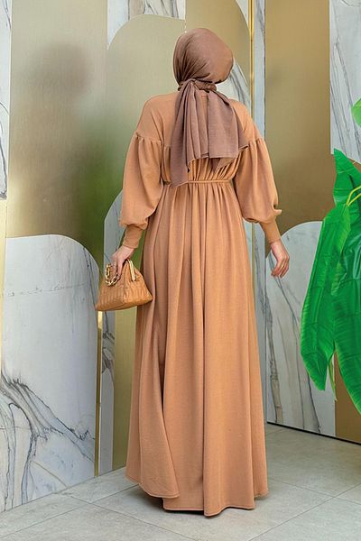 Bym Fashion Πλεκτό φόρεμα Tan - Roba Shirring, Μοντέλο 6019