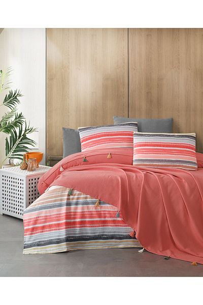 Sudemhome 4 Piece Double Tasseled Pique Set - Tile